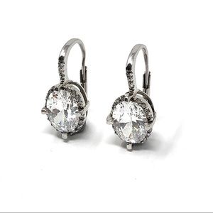 Tocara sterling silver 925 and DiAmi oval solitaire lever back earrings